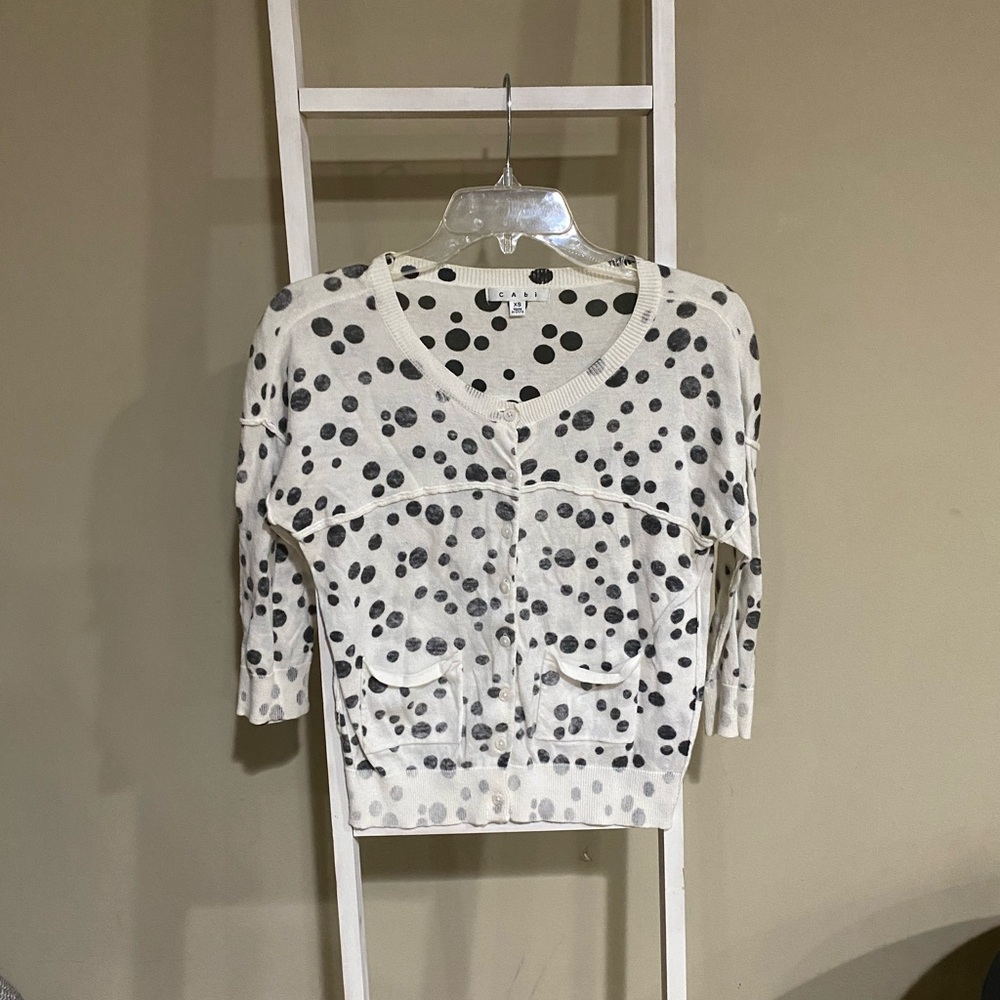 CAbi Black and White Polka Dot Sweater- Style #875